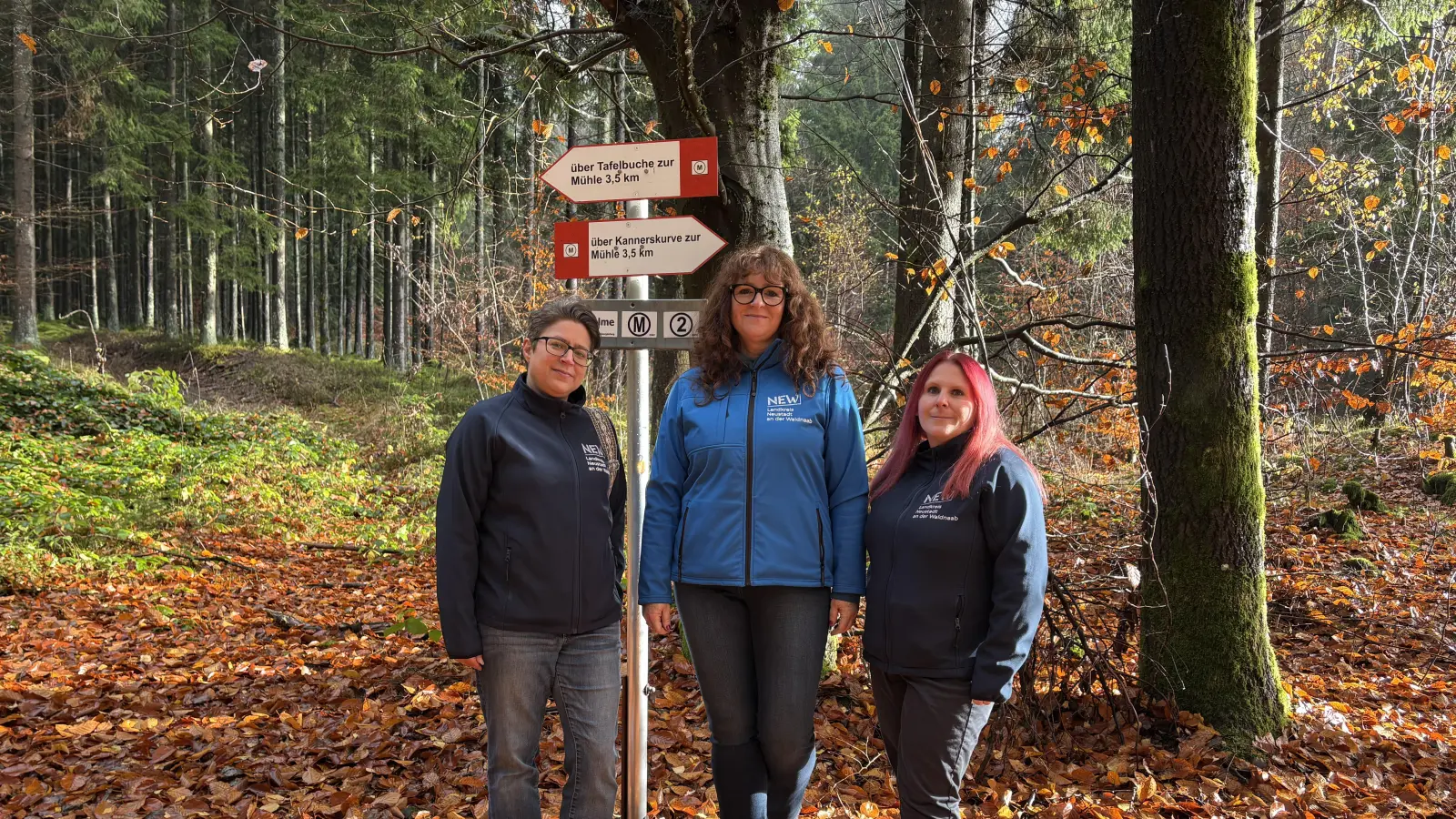 Von links: Für Sonja König (Regionalmanagement), Barbara Mädl (Kreisentwicklung) und Christina Kircher (Tourismus) ist das Gebiet rund um die Burgruine Schellenberg der perfekte Standort für das AR-Projekt iLearn. (Bild: Jona Lang)