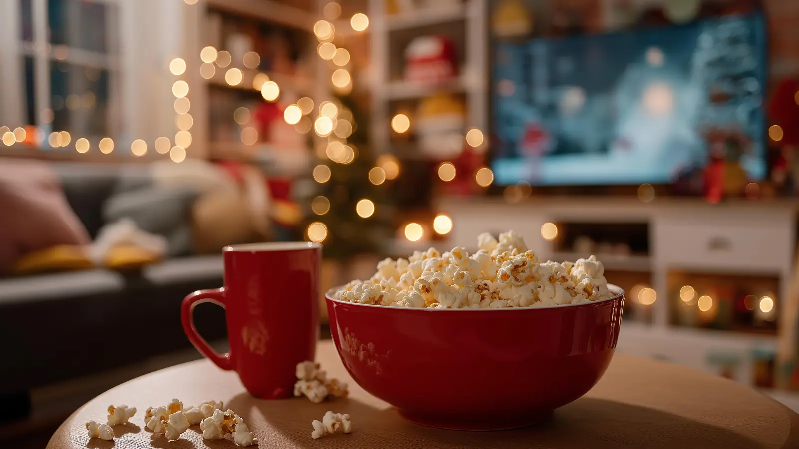 Weihnachten heißt auch mal Füße hoch und einen schönen Film genießen. (Symbolbild: 77designshop/Adobe Stock/KI-generiert)