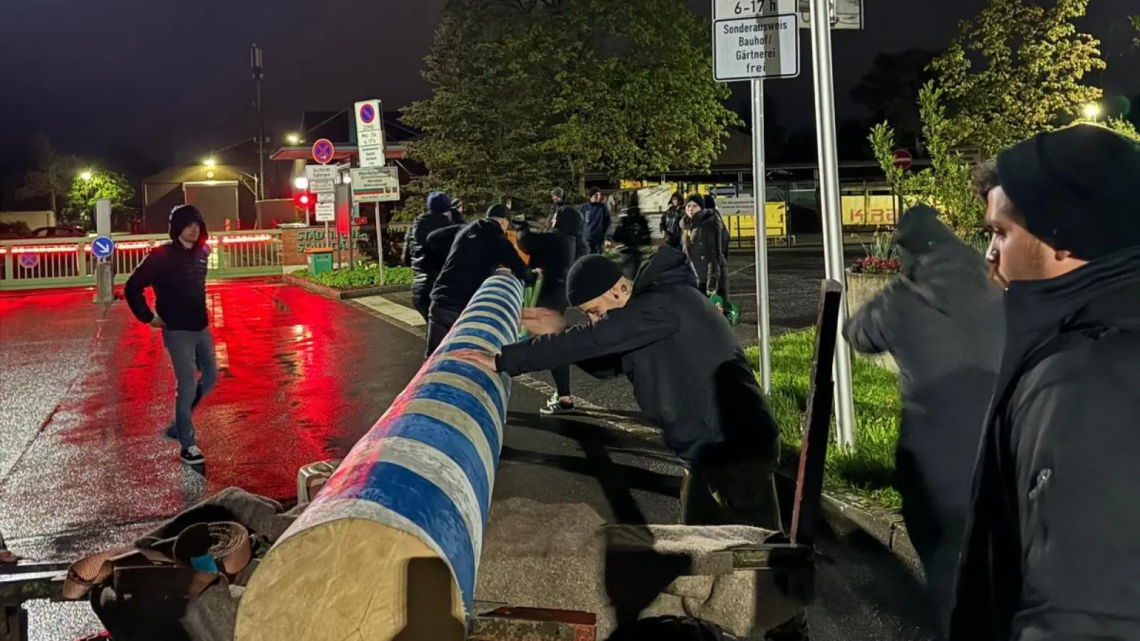 Die Jungs und Mädels der KLJB Störnstein klauten in der Nacht den Weidener Maibaum. (Bild: Max Scheidler)